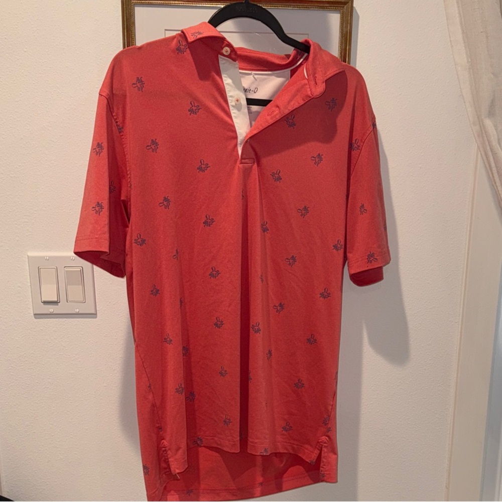 Johnny-O Men's Coral Polo with Navy Micro Print